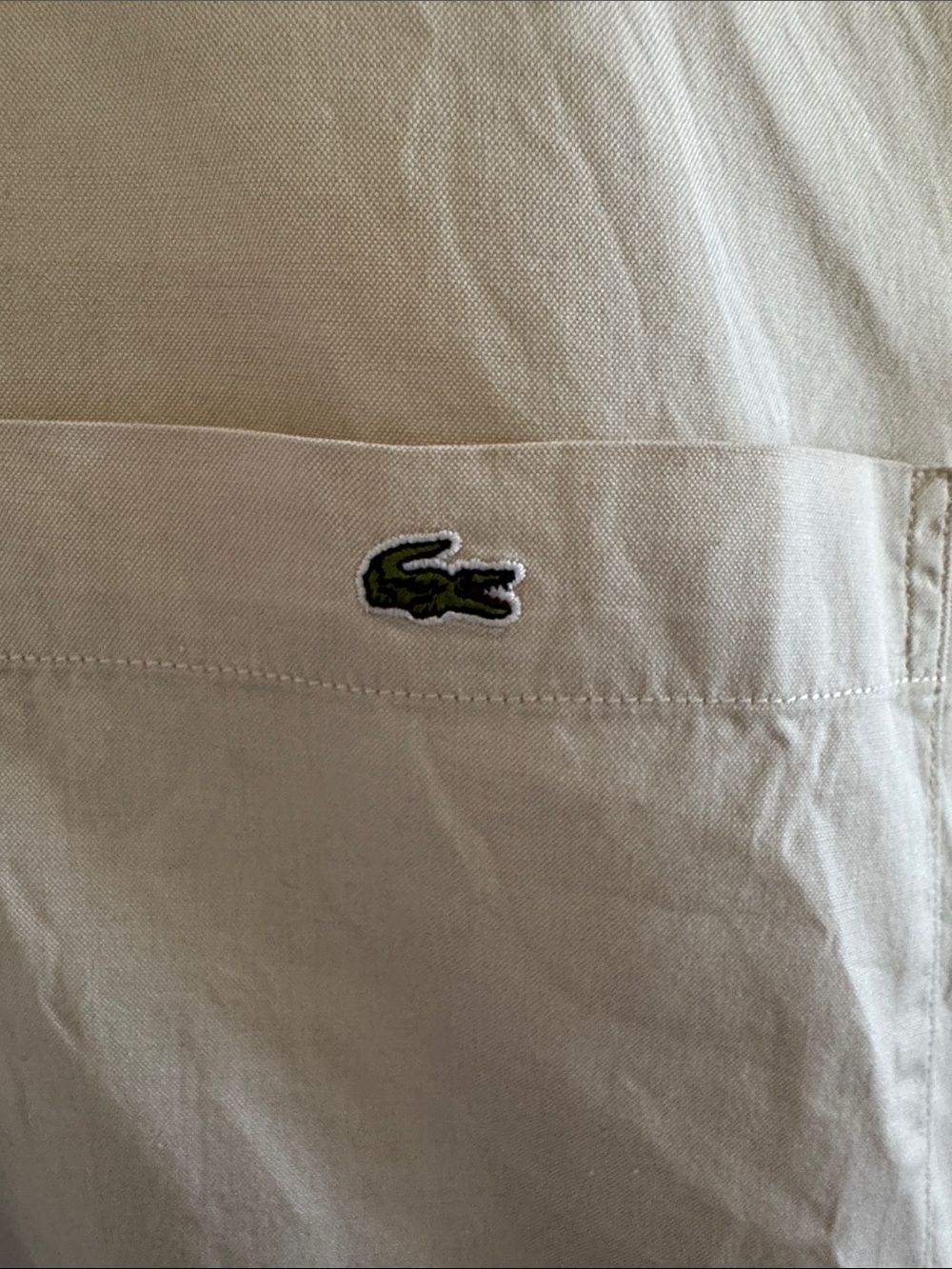 Lacoste Men’s Beige Button Down Shirt with Green Crocodile Logo